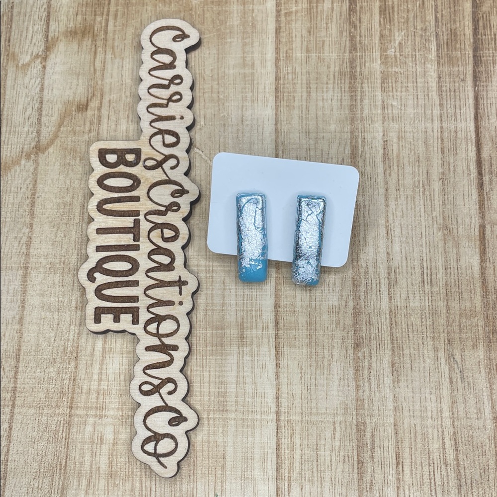 Handmade Blue & Silver Rectangular Stud Earrings